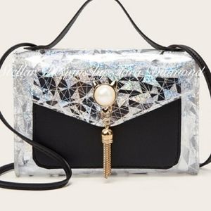 NWT MINI FAUX LEATHER/HOLOGRAPHIC TOP HANDLE BAG !!